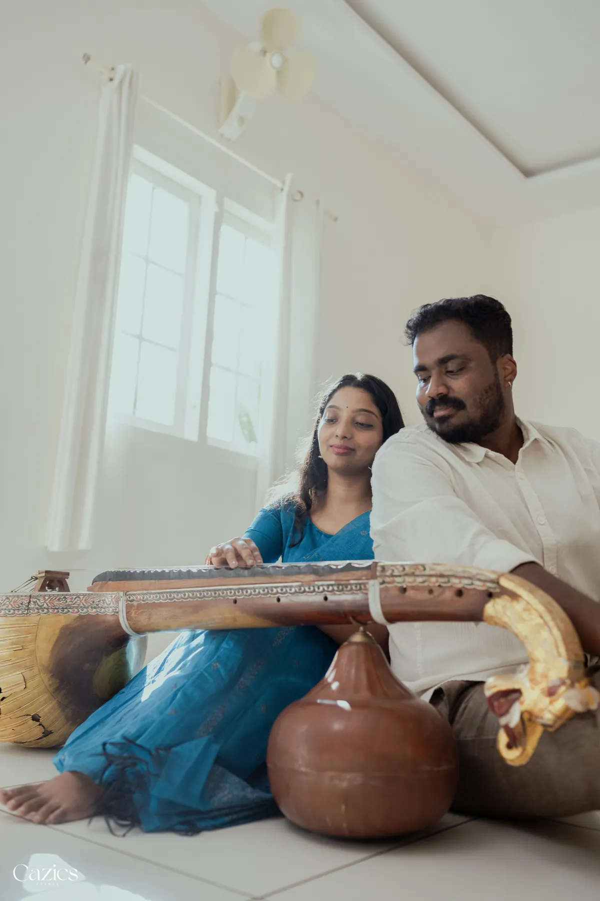 Beautiful couple portrait with veena